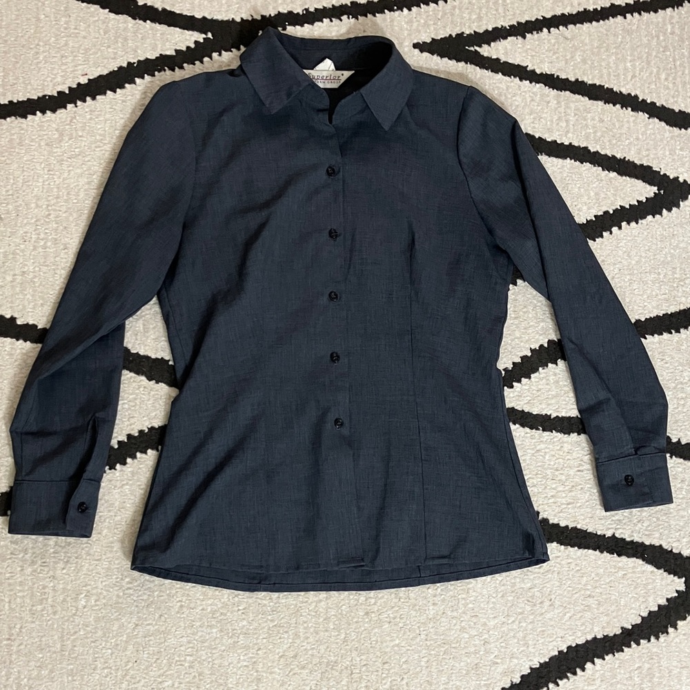 Women's Gray Button Down Uniform Shirt Blouse